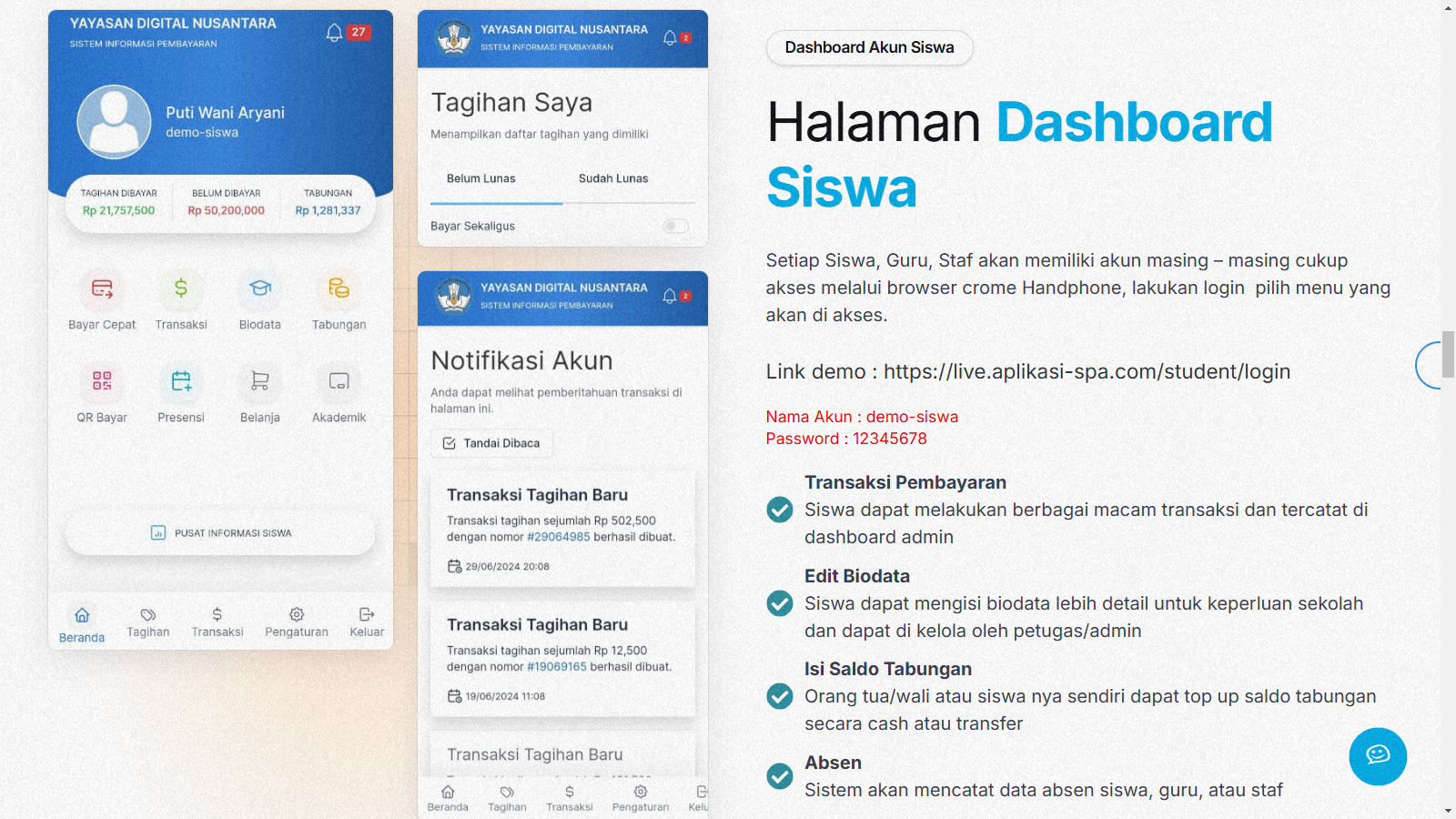 Halaman Dashboard Siswa